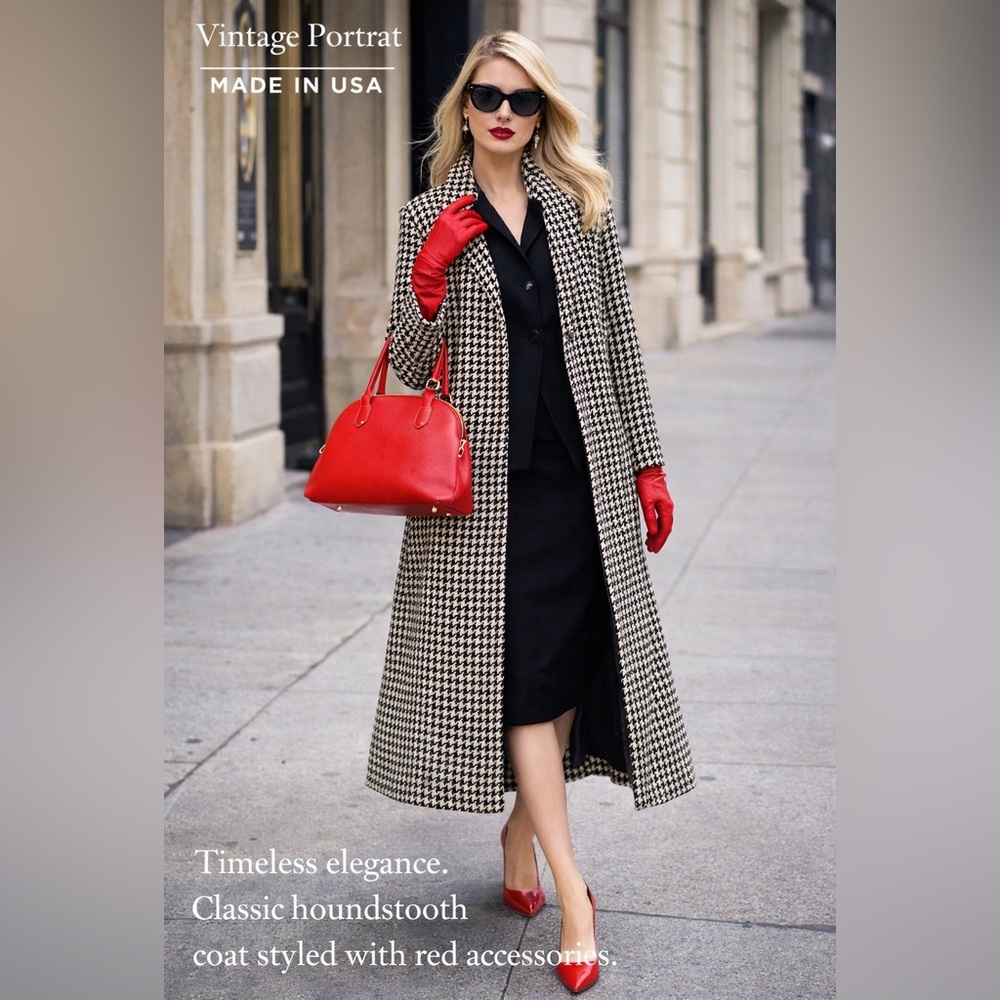 Vintage Portrat Long Houndstooth Coat – Made in USA